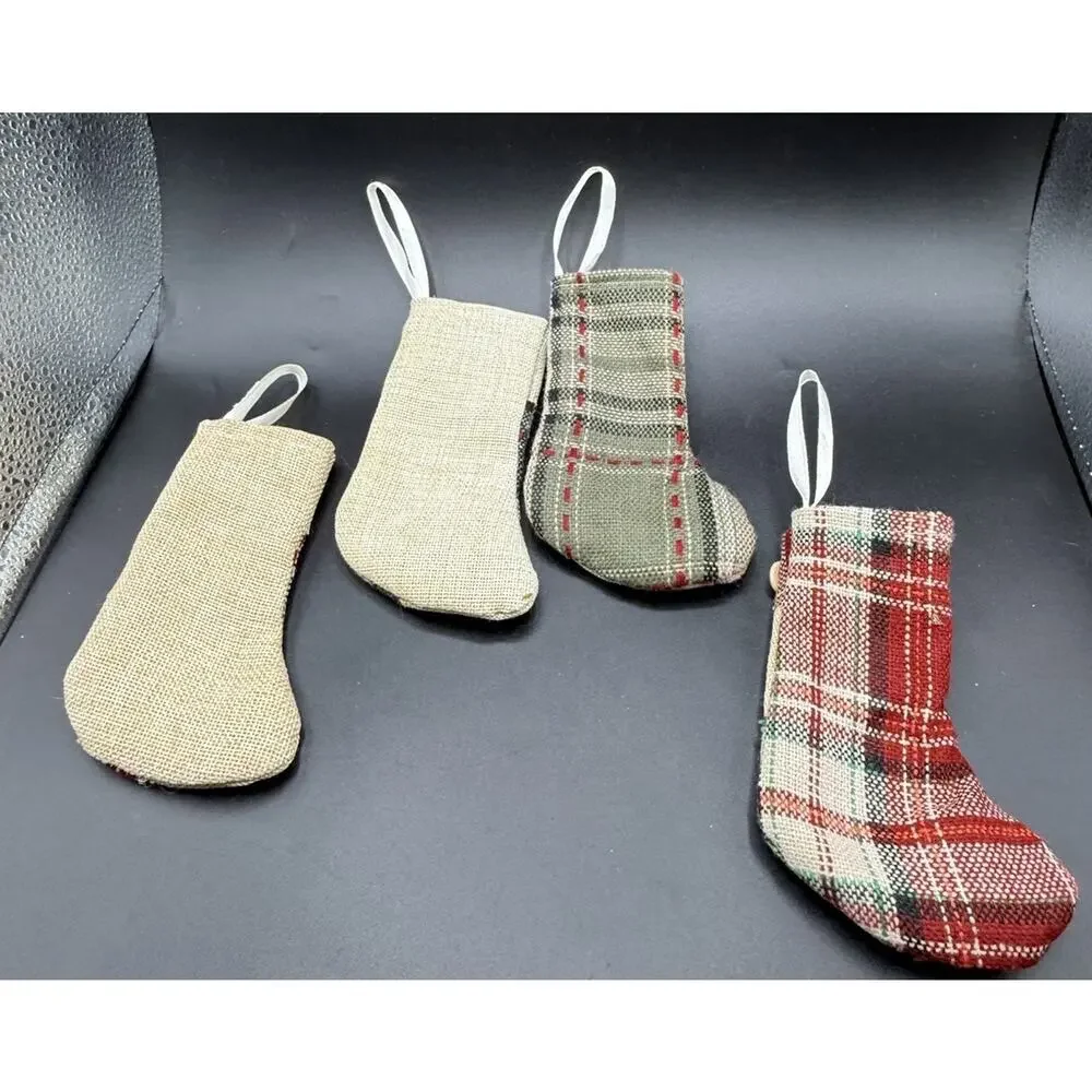 Primitive Ornament Plaid Rustic Stocking HANDMADE Christmas Ornaments -Lo24